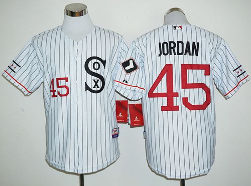 White Sox #45 Michael Jordan White(Black Strip) Cooperstown Stitched MLB Jersey - Click Image to Close